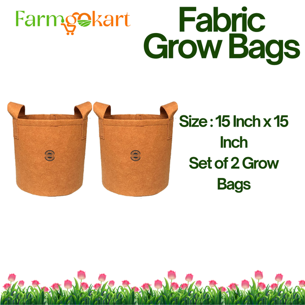 Farmgokart - Round Geo Fabric Grow Bags | Size : 15 Inch x 15 Inch | Colour-Camel