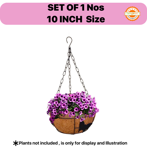10 Inch – 1 Pieces, Hanging Planter Metal Basket with Coco Coir Liner
