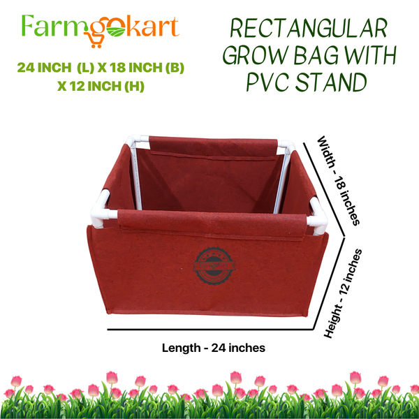 Farmgokart - Rectangular  Geo Fabric Grow Bags | Size : 24 Inch x 18 Inch X 12 Inch  | Colour-Maroon