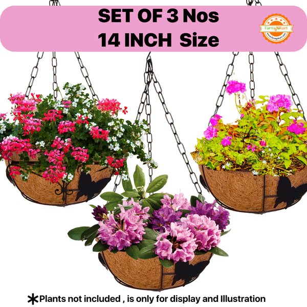 14 Inch – Set of 3 Pieces, Hanging Planter Metal Basket with Coco Coir Liner