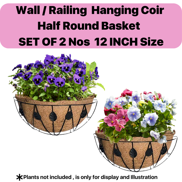 12 Inch – Set of 2 Pieces, Half Round Wall Hanging Planter Metal Basket with Coco Coir Liner