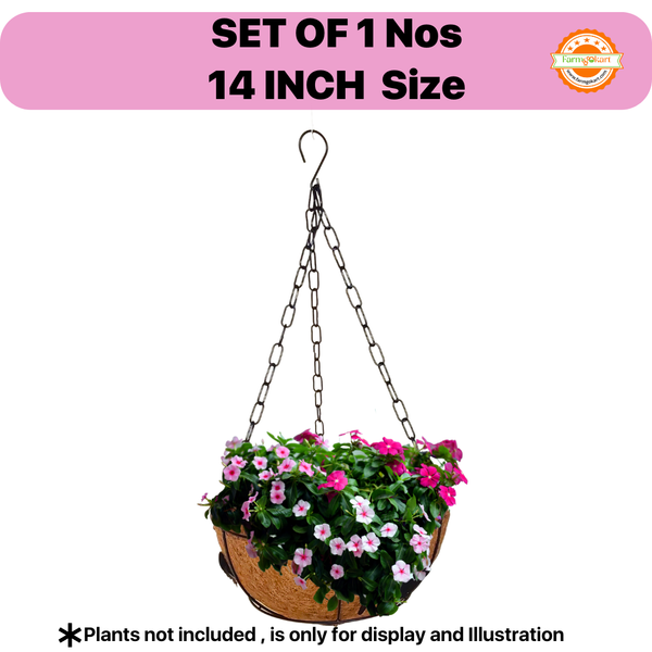 14 Inch – 1 Pieces, Hanging Planter Metal Basket with Coco Coir Liner